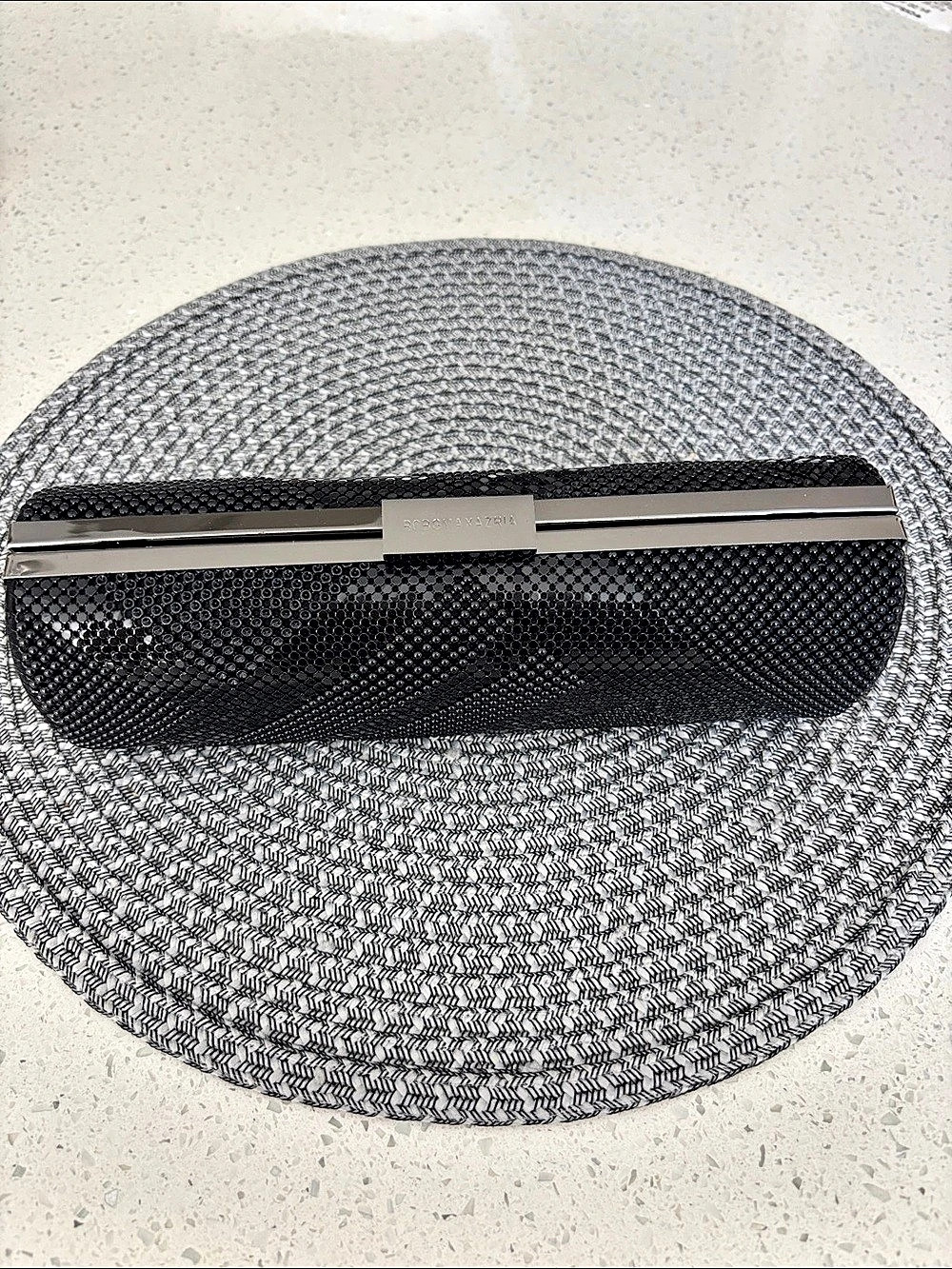 BCBGMAXAZRIA Beaded Frame Chain Clutch in Black Like New